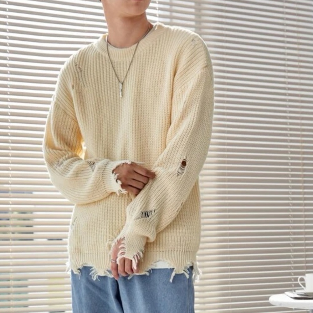 Cream Men’s Distressed Sweater